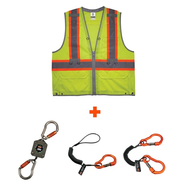 Glowear By Ergodyne Lime Hi Vis Tool Tethering Safety Vest Kit, Class 2, L/XL 8231TVK
